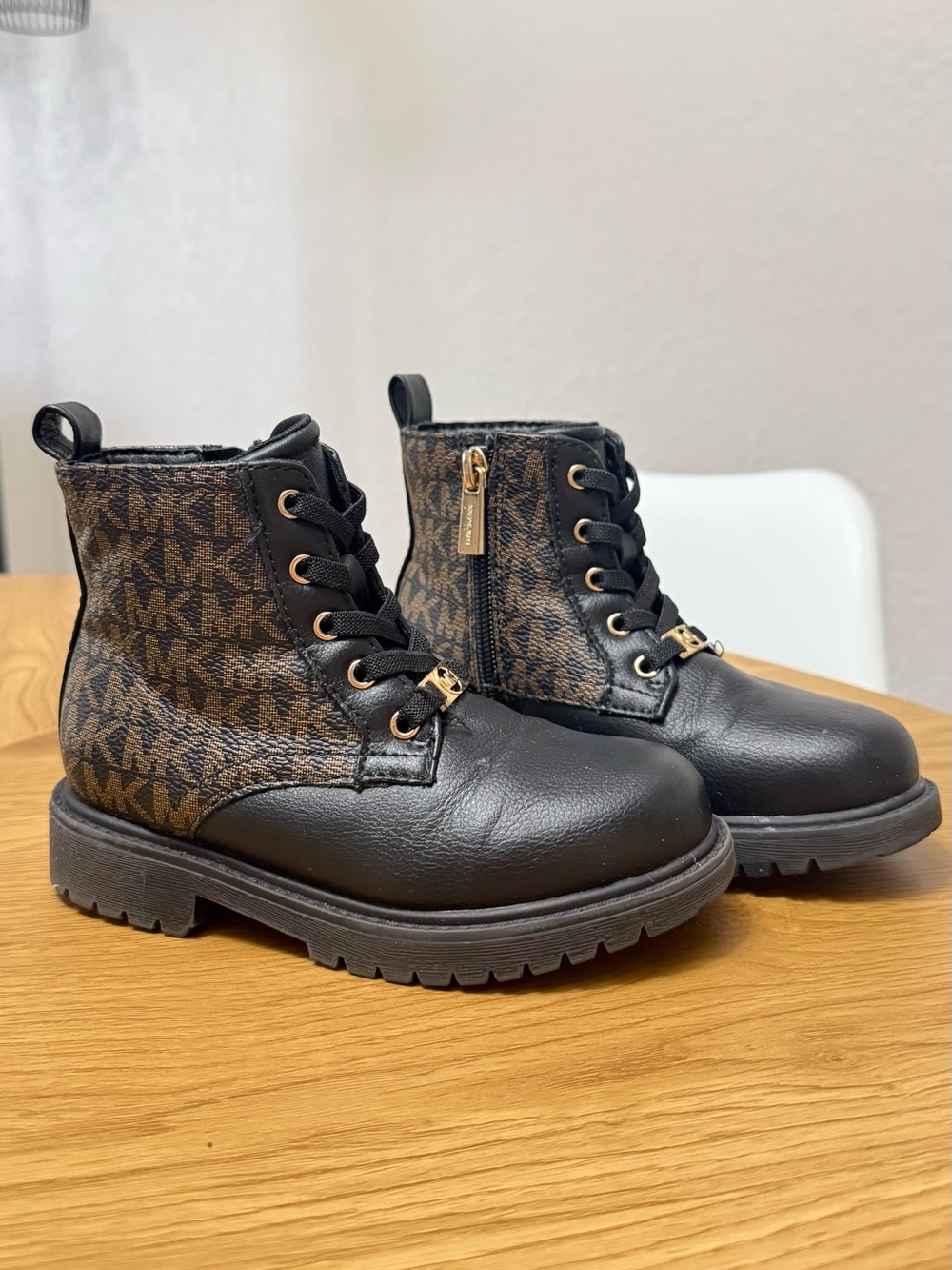 Michael Kors Kids' Black and Brown Logo Combat Boots